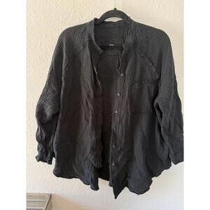 Aerie black waffle button up long sleeve size S oversized